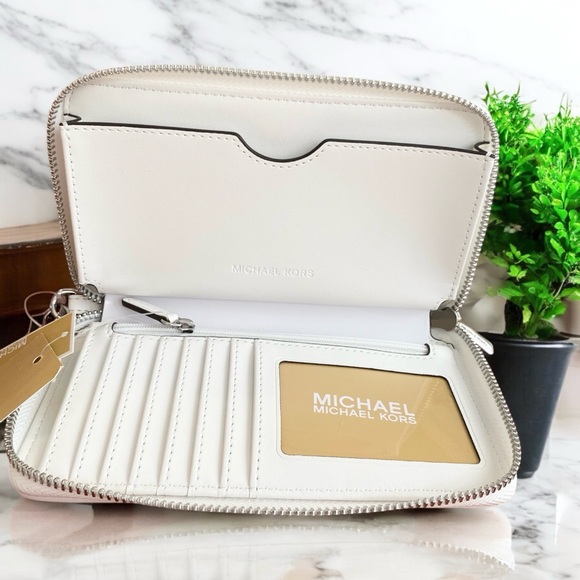 Michael Kors Jet Set Travel Wallet Large Phone Case Wristlet White Denim - Picture 3 of 5